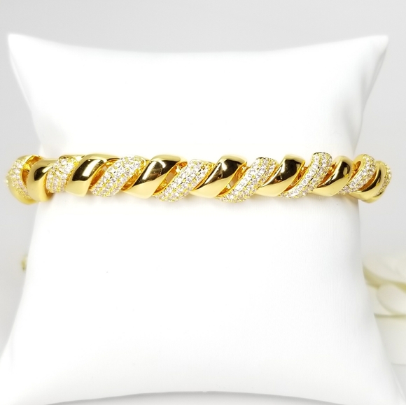 NWT 18K Gold Rope Chain Micro Pave CZ Bracelet - Picture 5 of 14